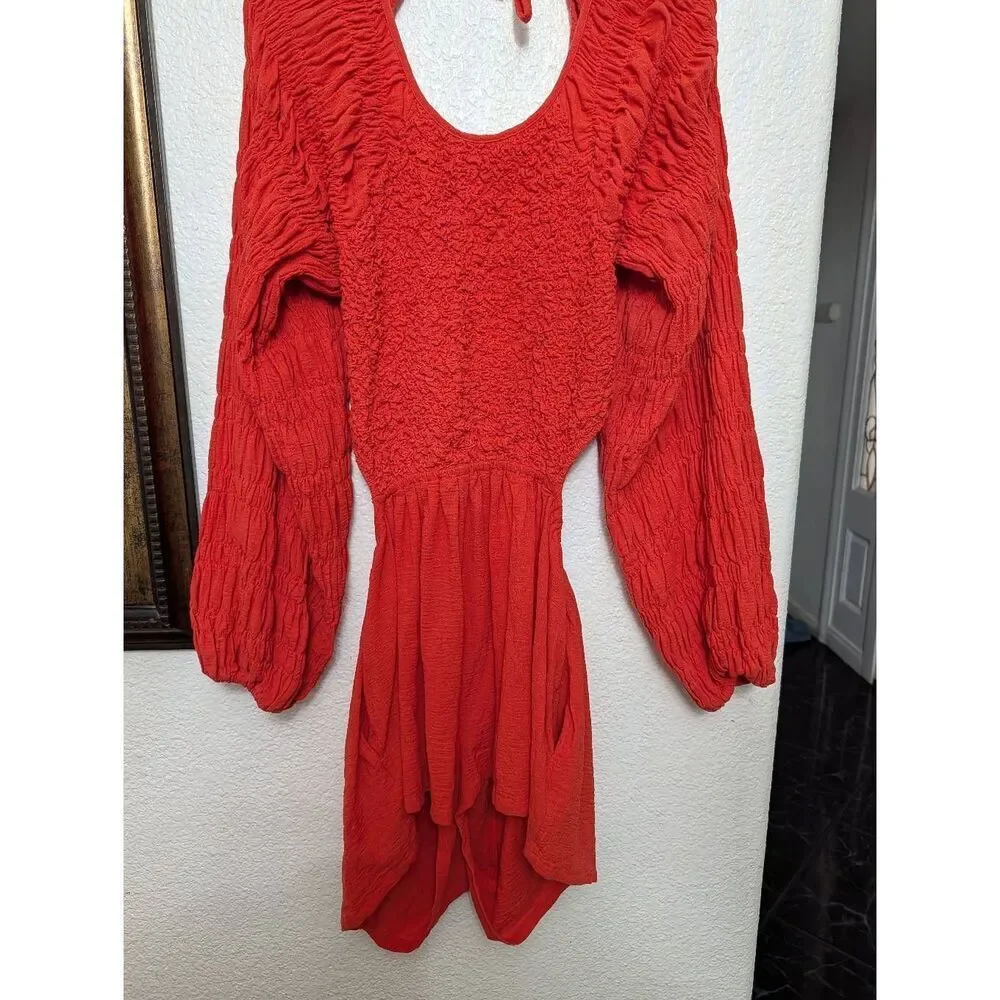 Free people Brandi Romper Smocked Balloon long sleeve open back - Picture 2 of 12